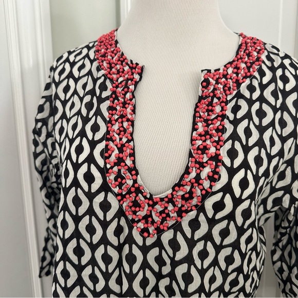 NEW! ECHO Geometric Swimsuit Coverup BLACK Beaded V-neck dress SMALL cover-up - Picture 5 of 5